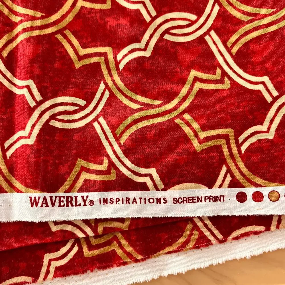 Waverly Upholstery Fabric Red Gold Geometric Cotton Twill 37x54